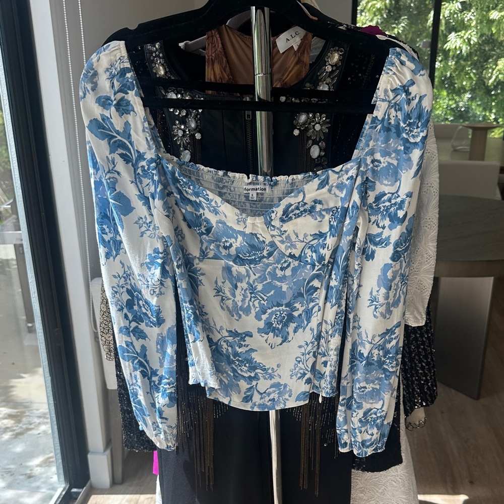 Reformation Blue and White Floral Blouse